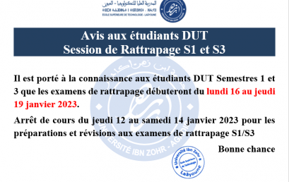 Examens Semestres 1 et 3 de la session d’automne rattrapage 2022/2023