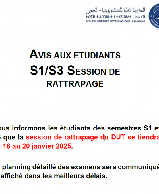 AVIS AUX ETUDIANTS S1/S3 – SESSION DE RATTRAPAGE