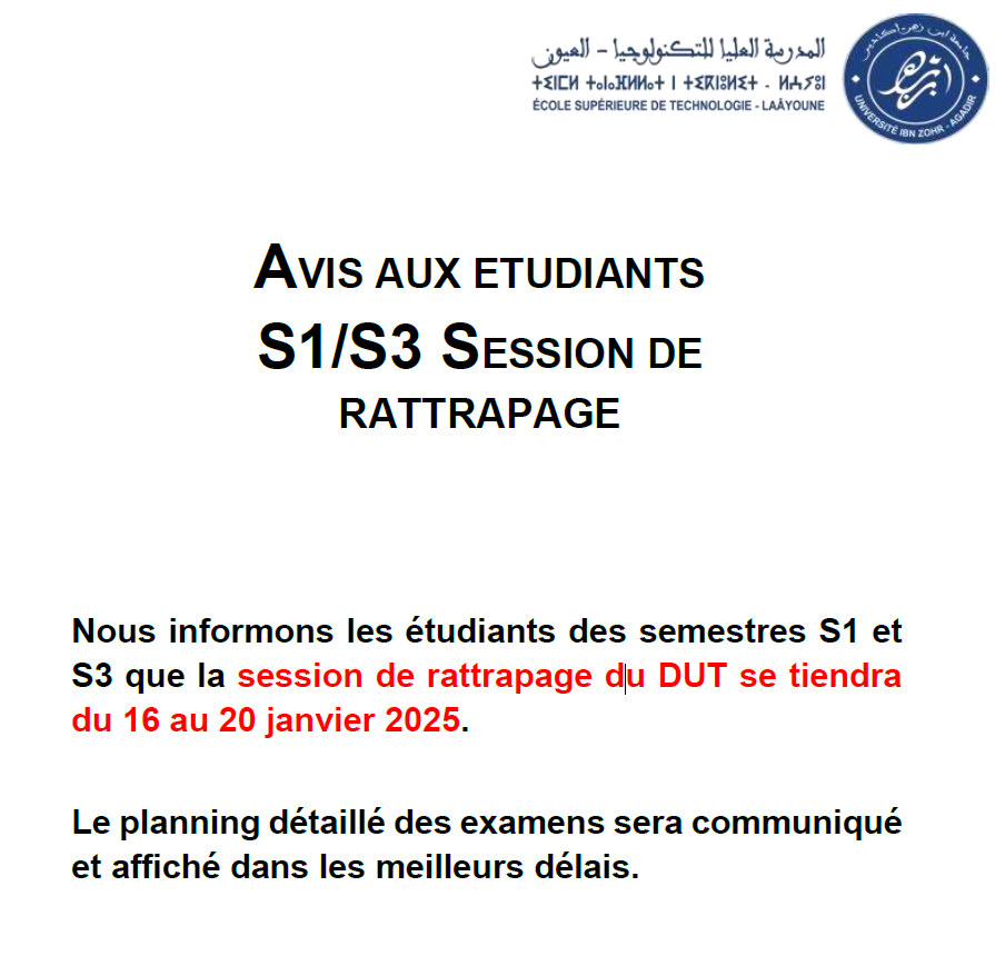 AVIS AUX ETUDIANTS S1/S3 – SESSION DE RATTRAPAGE